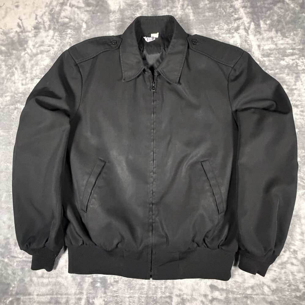 Vintage Army Bomber Jacket Men 46 Regular Black Ribbed Cuffs Epaulet Pockets Y2K